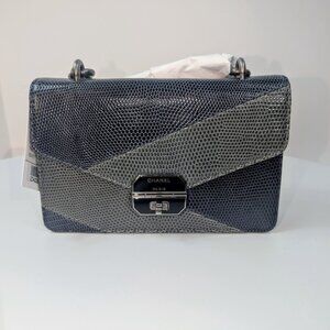 Chanel Blue and Grey Patchwork Lizard Skin Box Bag